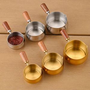 <b>Measuring</b> Set Gold 304 Stainless Steel <b>Measuring</b> Cups and <b>Spoons</b> Set with Wood Handle for <b>Measuring</b> Baking - Product Image 1