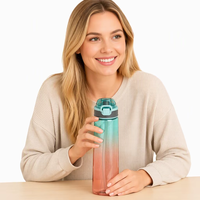 Bouteilles transparentes anti-fuite en Tritan+PP avec paille intégrée, lavables au lave-vaisselle, pour bureau, camping, sport, école, salle de sport, cadeau