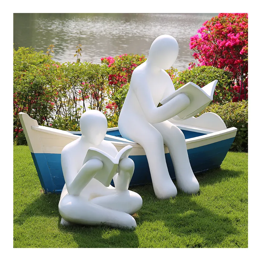 Estatua de lectura moderna para hombre, escultura de lectura de fibra de vidrio para decoración de biblioteca, jardín, exterior