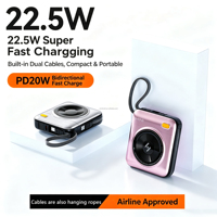 Mini Power Bank Mignon 10000mAh avec 2 Câbles Intégrés, Charge Rapide PD 22.5W, Sortie USB-C, Chargeur Portable Léger avec Affichage Numérique