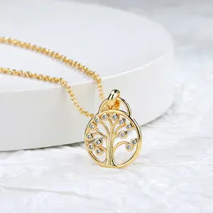 Hot 925 Sterling Silver Classic Tree Of Life Jewelry 18k Gold Zircon Hollow Tree Of Life Pendant Necklace For Women