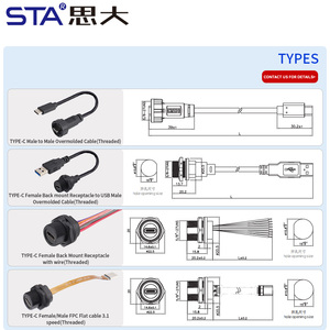Connecteur USB-A circulaire USB3.0 avec prise mâle droite à filetage pour installation frontale, prise femelle de type C, longueur 30 cm - Product Image 5