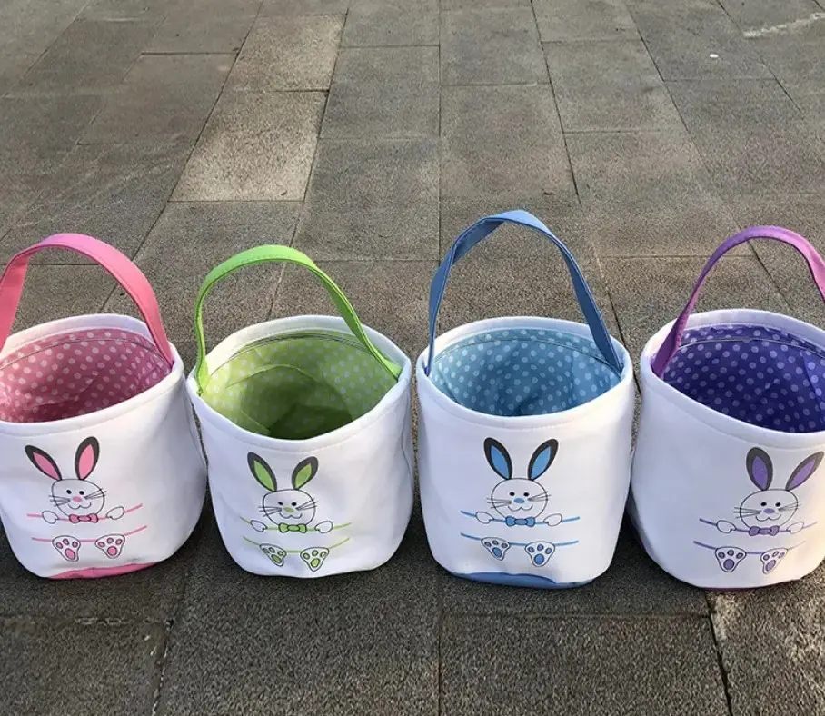 custom New tote sleeping basket bags easter bunny basket bags Easter egg candy easter bunny baskets canvas bags