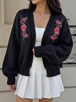 Vente en gros usine – Nouvelle collection : Cardigan ample vintage pour femme avec broderie florale et appliques, veste en tricot à manches longues, pull ouvert pour l'automne