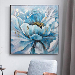100% Handmade Modern Wall Art <strong>Blue</strong> Flower <strong>Oil</strong> <strong>Painting</strong> on Canvas Beautiful Flowers Artwork for Living Room Office Home Decor