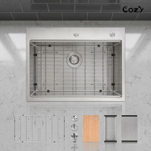 Lavello da Cucina Moderno a Vasca Singola 76x48 cm, Fatto a Mano in Acciaio Inox S304, Kit Workstation Multifunzionale da Incasso Modello - Product Image 2