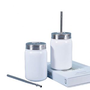 Venta al por mayor: Vaso térmico de acero inoxidable 304 de 500 ml (17 oz) tipo Mason Jar con asa y pajita - Product Image 1