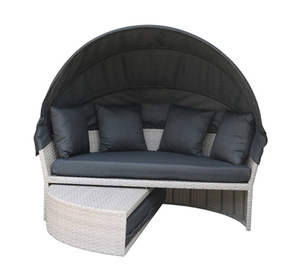 Tumbona de mimbre Muebles de exterior Césped Patio trasero Jardín junto a la piscina Dosel redondo Tumbona de ratán - Product Image 2