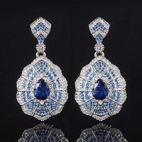 Juego de Joyas de Lujo con Zafiro CZ, Chapado en Oro de 18K, Collar con Colgante de Lágrima, Aretes y Anillo para Mujer