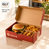 Caja de Comida Rápida Corrugada Personalizada con Compartimentos para Hamburguesas, Papas Fritas y Pollo Frito, Empaque Desechable Ecológico
