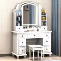 Nouvelle coiffeuse contemporaine en bois massif avec miroir éclairé, écologique et durable, bureau de maquillage avec rangement pour chambre à coucher