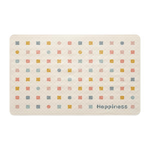 Tapis de bain antidérapant rectangulaire à motif géométrique en PVC, tapis de sol massant pour salle de bain avec ventouses, design Happy - Product Image 1