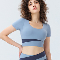 Été 2024 New Influencer Fashion Patchwork Color Top Femme Running Sports Fitness Outdoor Cycling Yoga Clothing Short Sleeve