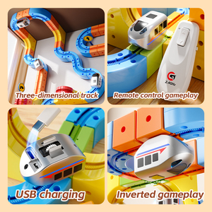 Set di trenini elettrici RC, creativi, STEM, fai da te, assemblaggio 3D, binari magnetici, blocchi da costruzione, cubi, giocattoli per bambini - Product Image 5
