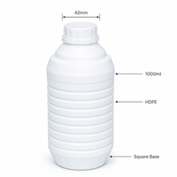 Bouteille en plastique ronde à base carrée en HDPE de 1000 ml avec bouchon à vis, surface givrée, col de 42 mm pour l'emballage de produits chimiques industriels et de détergents