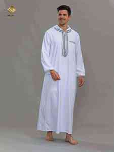 Túnica Blanca para Hombre Al Haramain, Manga Larga, Bordada, de Algodón, Larga hasta el Suelo, Estilo Modesto para Oración - Product Image 1