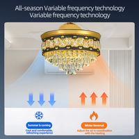 Ventilateur de plafond en cristal, ventilateur de plafond moderne à intensité variable, ventilateur de plafond LED en cristal K9 avec moteur en cuivre invisible et télécommande