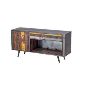 Entretenimiento en la sala de estar Soporte de TV de madera antigua negra rústica Gabinetes de sala de estar Cofre con silla Derma y 1 puerta - Product Image 5