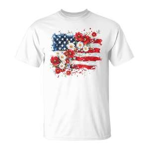 Camiseta floral con bandera americana y flores silvestres patrióticas para mujer, 4 de julio - Product Image 1