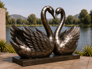 Escultura de Pareja de Cisnes de Bronce, Estatua de Metal en Forma de Corazón con Alas Elevadas en la Base, para Decoración de Jardín, Patio y Hogar - Product Image 3