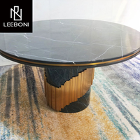 Ensemble de tables rondes de salle à manger de luxe léger avec plateau en marbre naturel et pieds en acier inoxydable, 6 chaises
