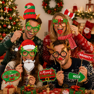 Pafu – Lot de 32 accessoires de photomaton de Noël, bâtons photo amusants pour fêtes de fin d'année, décorations de fête de famille de Noël - Product Image 1
