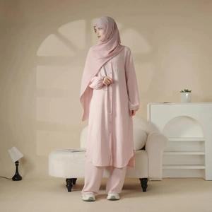 Dubai türkiye yakın Abaya Kaftan mütevazı Retro tarzı kadın Maxi elbise gevşek uzun pantolon ile 2-Piece rahat seti - Product Image 2