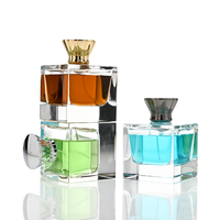 Flacon de parfum carré en verre transparent vide, 30ml, 50ml, 100ml, avec col serti, base épaisse et capuchon métallique lourd