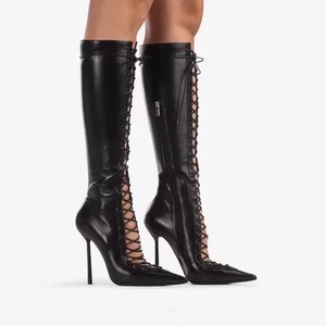 <span class=keywords><strong>Stivali</strong></span> da <span class=keywords><strong>donna</strong></span> in stile occidentale con taglio al ginocchio in tinta unita scarpe eleganti con tacco sottile con cerniera laterale a punta taglia grande <span class=keywords><strong>44</strong></span> - Product Image 5
