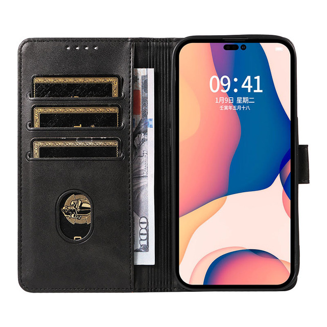 High Quality Mobile Phone Flip Cover Wallet PU Leather and TPU Case for iPhone 15 Pro Max