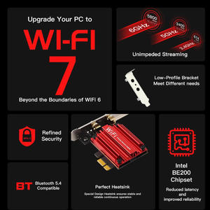 Tarjeta de Red Inalámbrica WiFi 7 PRO Pcie Tri-Banda Intel BE200NGW Wifi7 2.4G/5G/6GHz para Computadora <span class=keywords><strong>Win</strong></span> 10/11 - Product Image 4