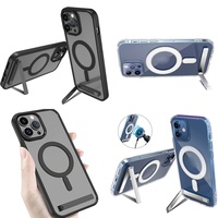 Casing Magnetik Transparan dengan Penyangga untuk iPhone 16 Pro Max 17 Air 15 14 13 12 11 Plus, Casing Anti Benturan Dropshipping