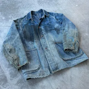 YSJY high quality heavy old vintage casual workwear washed denim jacket for men