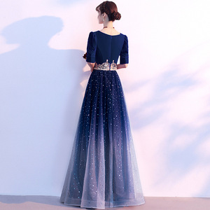 Evening Gown Women Square Neck Empire Waist Gradient Midi Dress Sheer Layer Cut Out For Wedding Banquet Choir Performance - Product Image 4