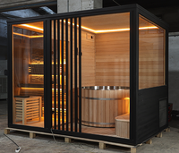 Auf Lager: Western Red Cedar Außensauna mit Panoramafenster, Sauna-Kaltwasserbecken-Kombination für Villen