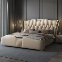 Lit moderne super luxueux et moelleux, revêtement en similicuir, cadre en bois de pin, design écologique - taille king/queen, meubles de chambre à coucher