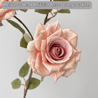 Lot de 3 têtes de roses artificielles en soie, effet toucher réel, pour vase et arrangements floraux