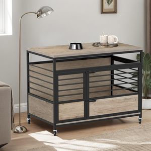 <strong>Extra</strong> <strong>Large</strong> 43.3\" L Wooden <strong>Dog</strong> Crate Furniture Indoor <strong>Kennel</strong> Table with Double Doors and Cushion Pet Cage - Product Image 5