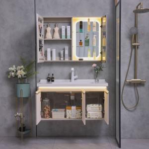 Bathroom furniture, wall-mounted bathroom vanity, with sink and <b>mirrored</b> cabinet, modern bathroom vanity - Product Image 3