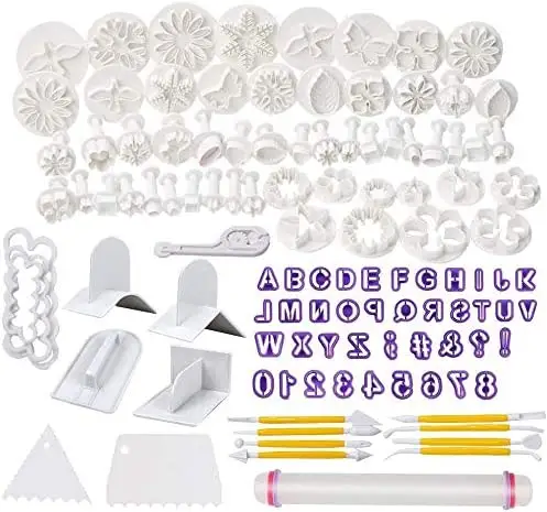 114 Cutters and Fondant Decorating Tools Set Cake Sugarcraft Fondant Tools kit with Rolling Pin fondant cake tools