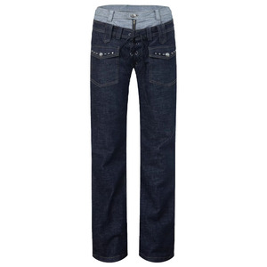 <span class=keywords><strong>Jeans</strong></span> Casual da Donna a Gamba Larga, Vestibilità Comoda, Vita Bassa, Cuciture Visibili, in Denim Spandex/Cotone Traspirante per Estate e Inverno - Product Image 1
