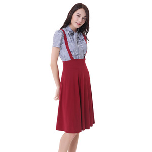 OEM Women's Vintage Flared A-Line Pinafore Solid Color <strong>Suspender</strong> <strong>Skirt</strong> for Women - Product Image 4