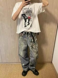 Jeans en denim Y2K personnalisés pour hommes, pantalons baggy à jambes larges pour hommes, femmes, filles, bottes décontractées, coupe délavée. - Product Image 3