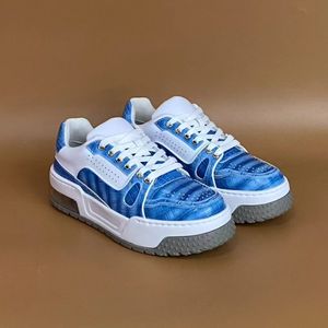 Baskets plateforme pour homme en cuir de crocodile 100% bleu, lacets blancs, chaussures décontractées épaisses, confort toute saison - Product Image 6