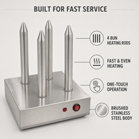Chauffe-pains à hot-dogs électrique professionnel en acier inoxydable à 4 fentes, 300W, pour les snack-bars et les stands de restauration rapide
