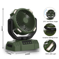 Ventilateur de camping rechargeable avec lumière LED, 4 vitesses, oscillation à 360°, télécommande, batterie USB 10000mAh, étanche, utilisation en extérieur, voiture, camping-car