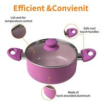 Set panci dan panci memasak warna merah muda, Set peralatan masak aluminium lapisan anti lengket desain baru