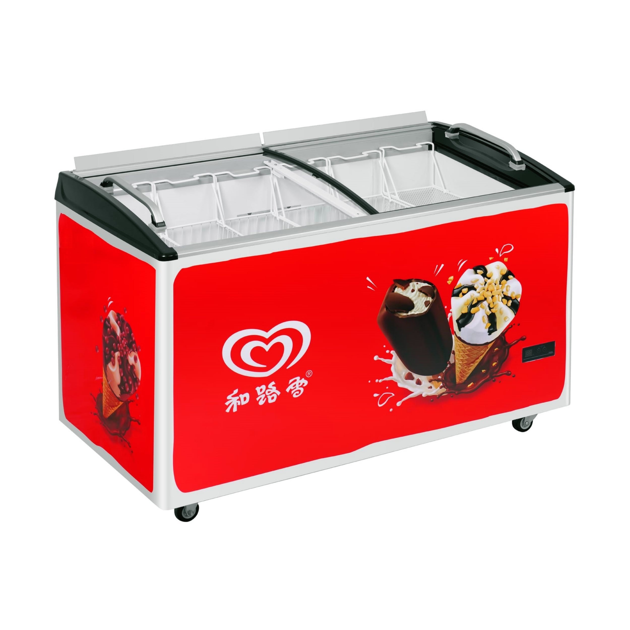 Freezer Keeping Ice Cream Frozen In A Cooler Supermarket Curved