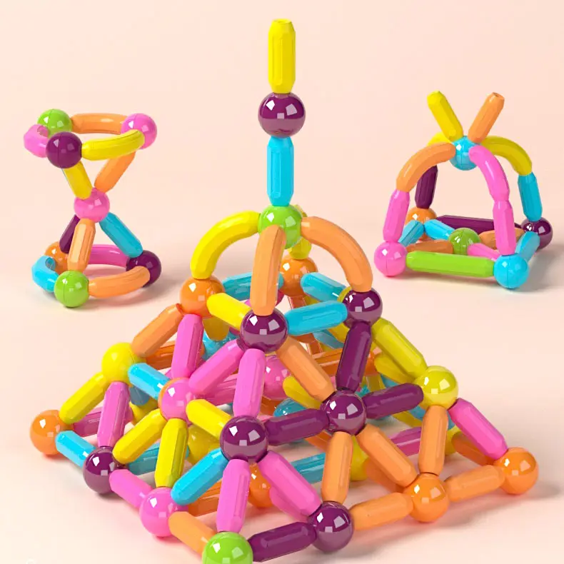 Çocuklar STEM DIY akıllı eğitim inşaat ABS İstifleme çubukları blok manyetik top çubuklar oyuncaklar