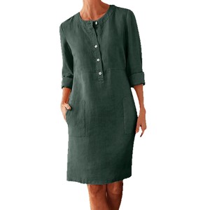 Nouvelle <span class=keywords><strong>robe</strong></span> populaire de printemps <span class=keywords><strong>grande</strong></span> <span class=keywords><strong>taille</strong></span> en lin à col rond et manches longues - Product Image 5